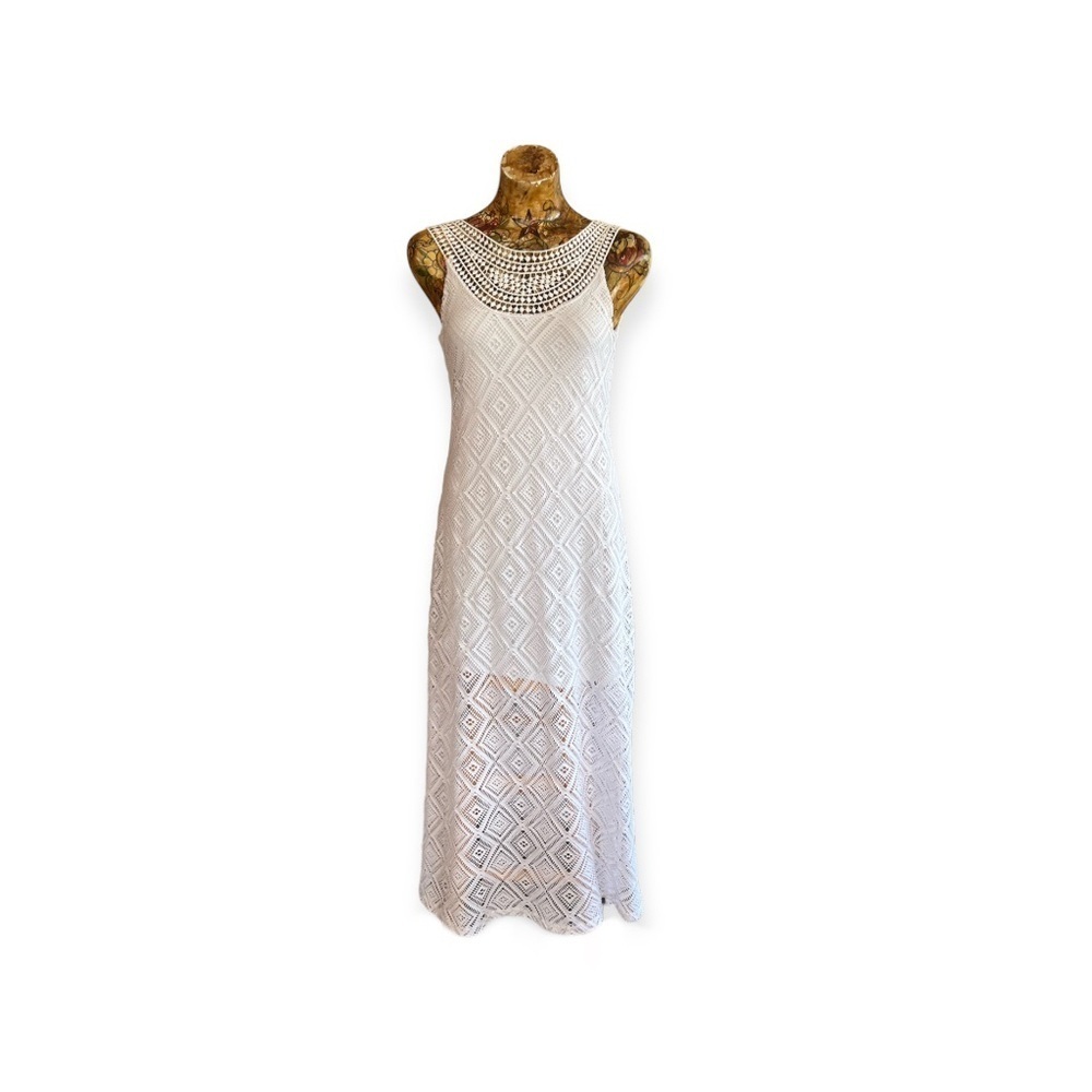 Pink Lotus maxi white crochet dress sheet sleeveless small